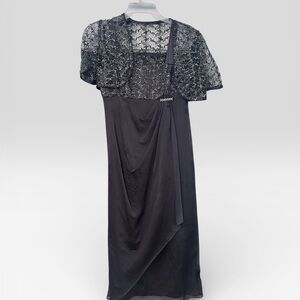 R&M Richards Black Lace Overlay Wedding Dress